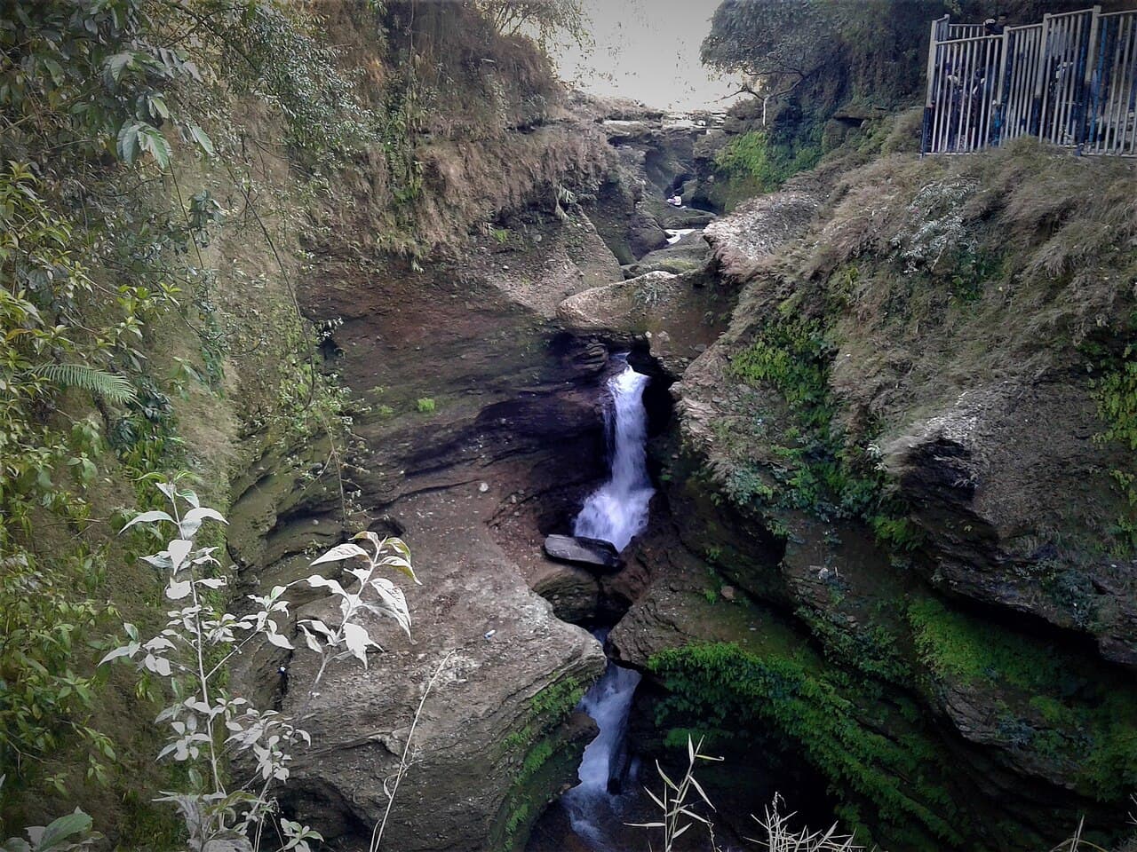Davis Falls dropping into the rocky gorge in Pokhara