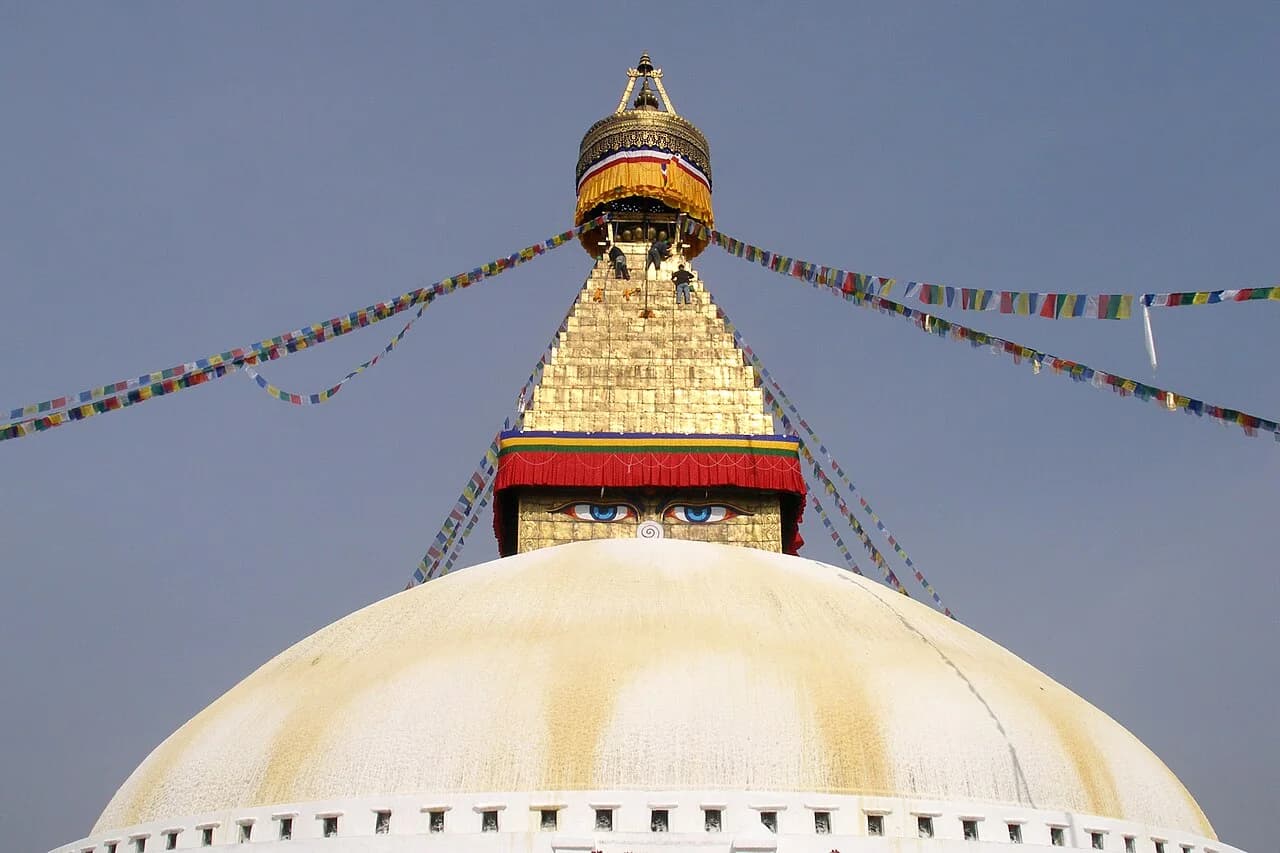 The painted eyes above Boudhanath’s dome