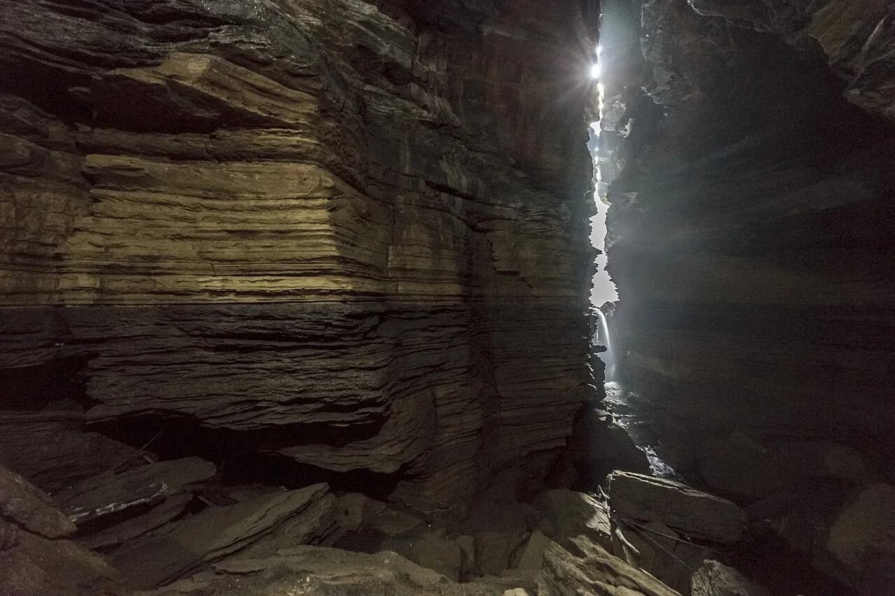 Rock formations and water inside Gupteshwor Cave