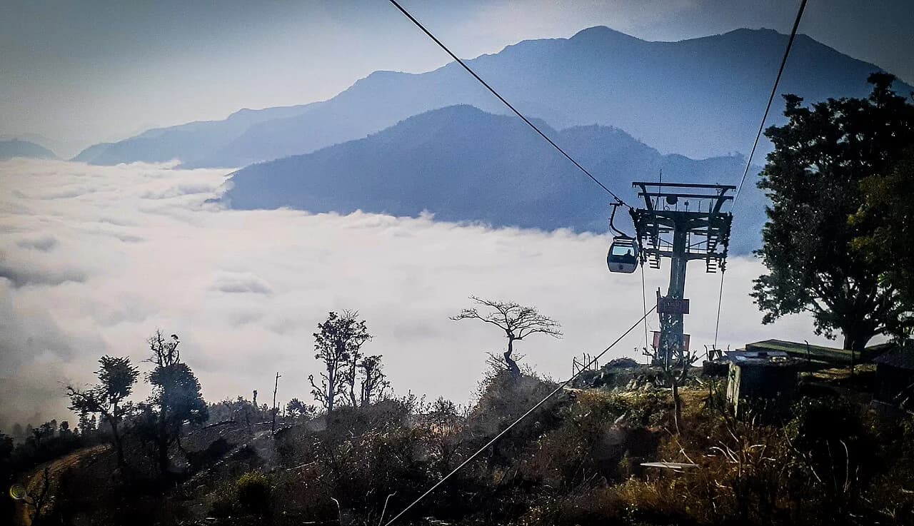 Cloud-filled valleys below the Manakamana cable car