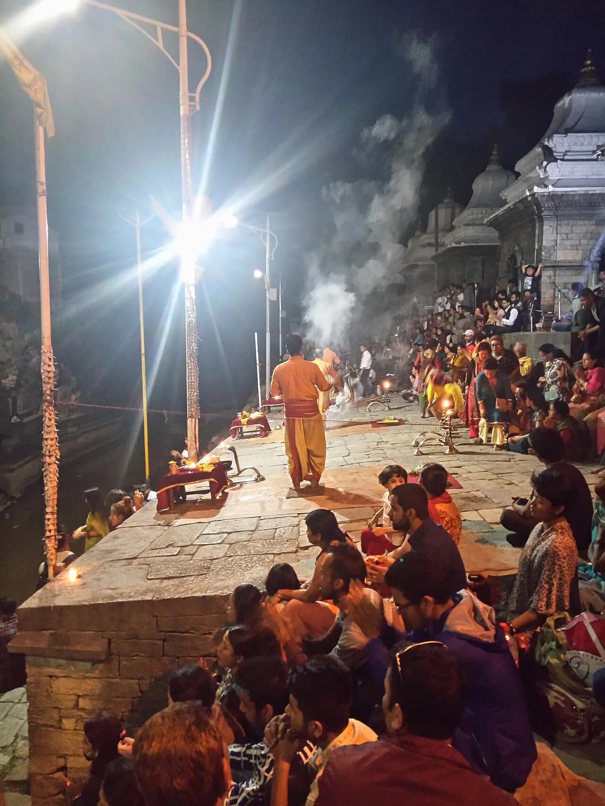 Evening worship on the Bagmati riverbank