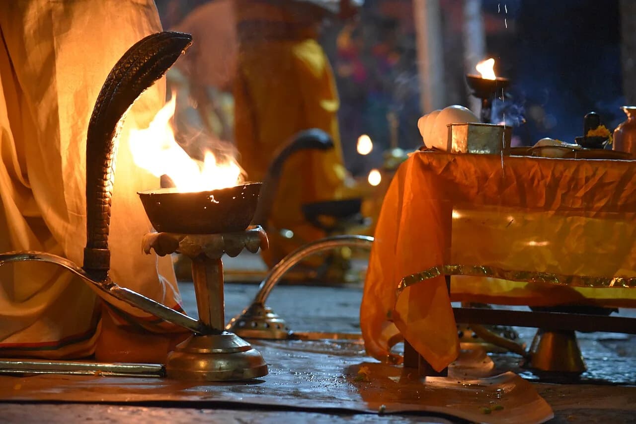 Ceremonial lamps at Pashupatinath aarti